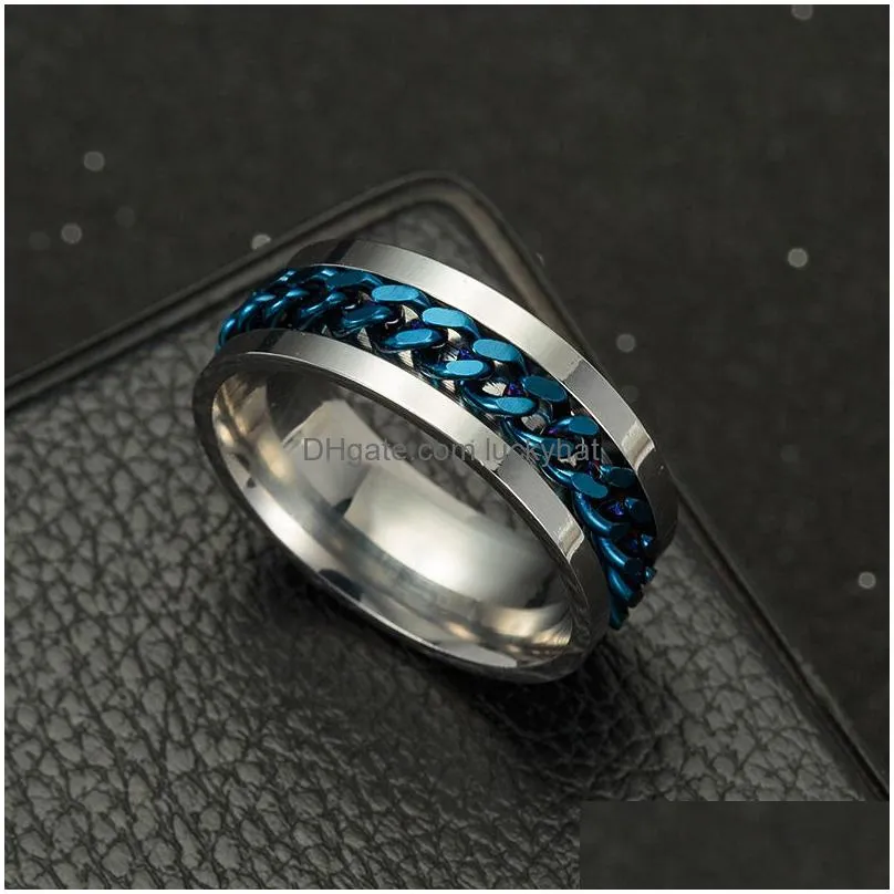 5colors stainless steel mens rings high-end boutique gold black silver chains rotatable finger ring for women fashion jewelry