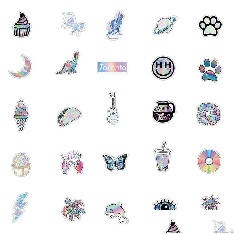 diy cute vsco holographic laser cartoon sticker ice cream hamburger coke whale guitar stickers luggage skateboard car graffiti girl gradient