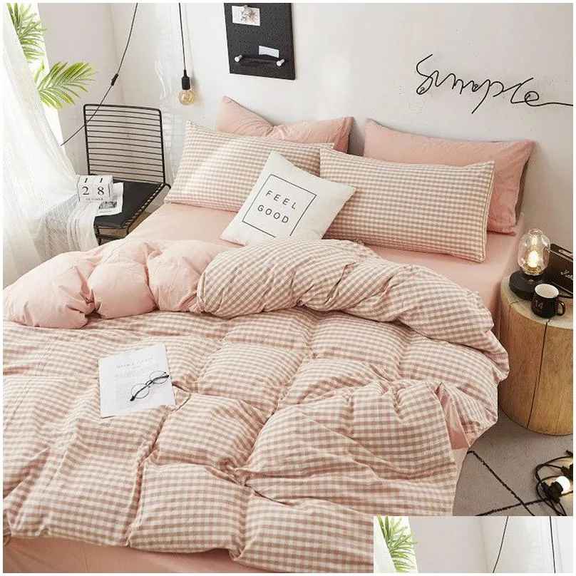 home textile solid color duvet cover pillow case bed sheet ab side quilt cover boy kid teen girl bedding linens set king queen 220316