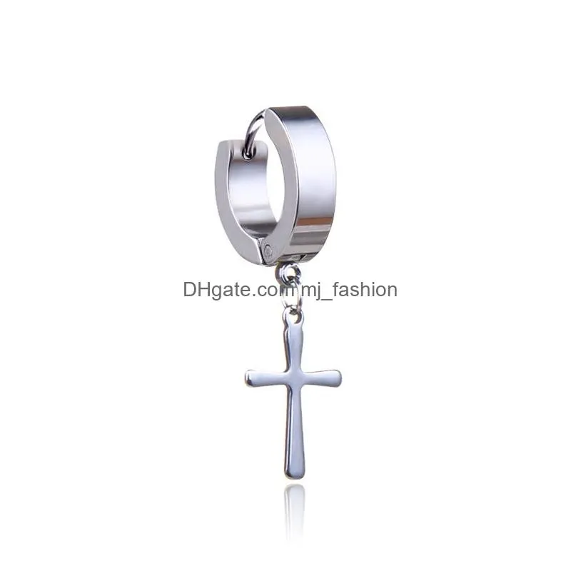 316l stainless steel cross star dangle fake piercing earrings men punk hypoallergenic non-piercing clip on hoop earrings for women