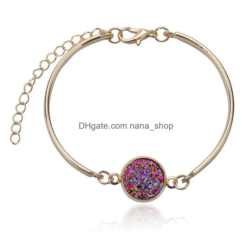 luxury druzy stone wrap bracelet round natural geode stone rhinestone pave drusy charm bangle for women fashion jewelry gift