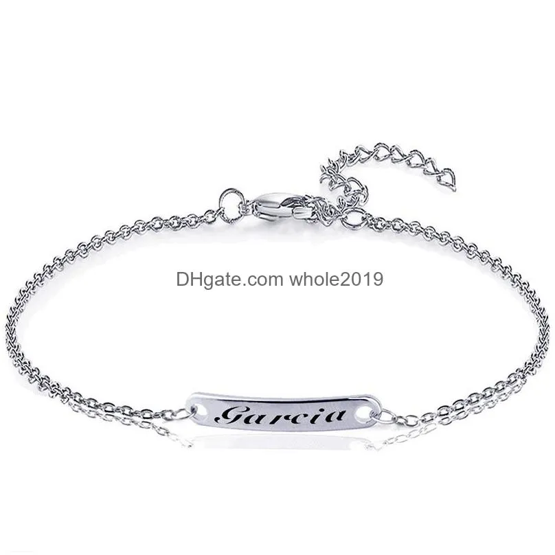 personalized custom name id bar bracelet for women men stainless steel made initial letter charm bangle fashion jewelry best friends