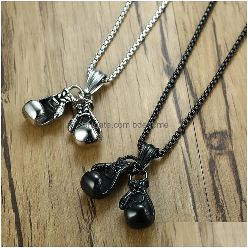 stainless steel boxing gloves pendant necklace for men individuality fitness sports chains hip hop jewelry gift