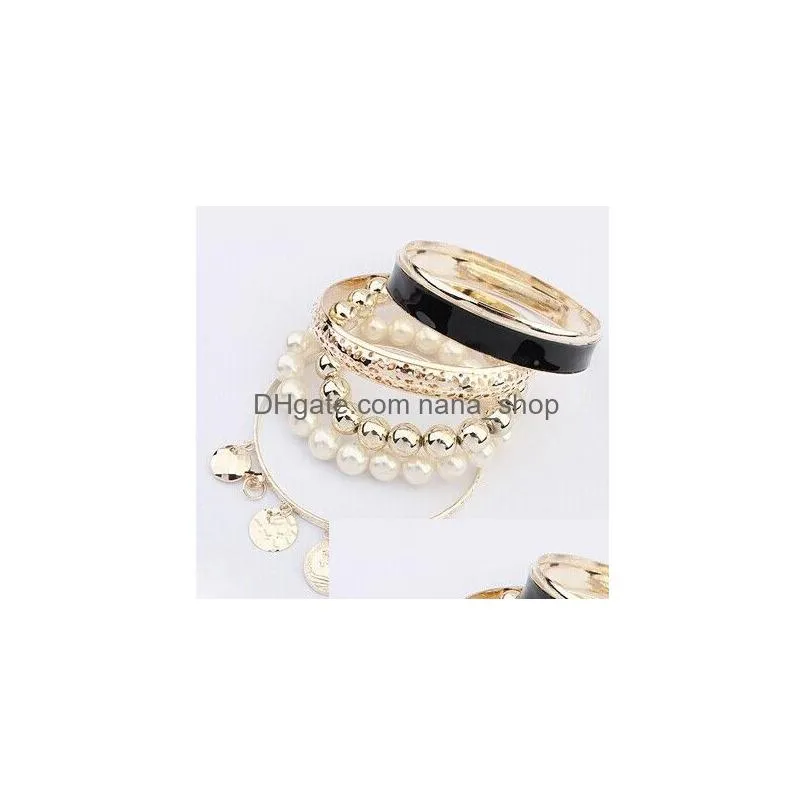 fashion hollow multilayer joker charm bracelets metal coin pearl beads bracelets women fashion bracelets jewelry casual accessories