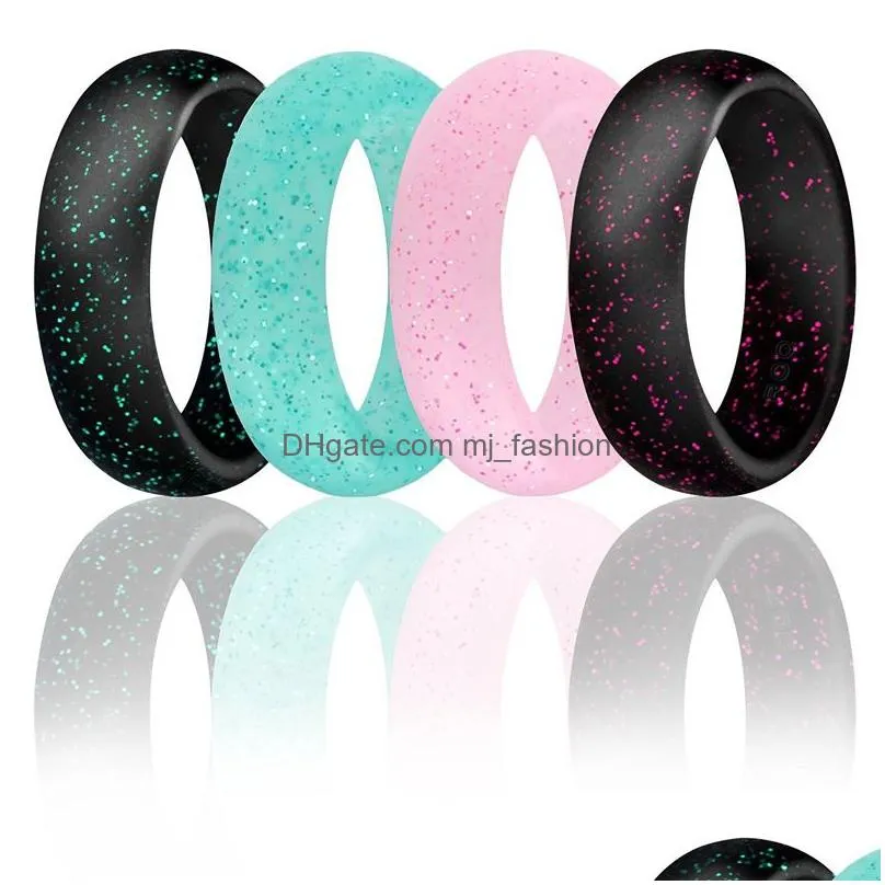 women wedding silicone band rings solid color shiny flexible comfortable sports finger ring for ladies engagement fashion jewelry in