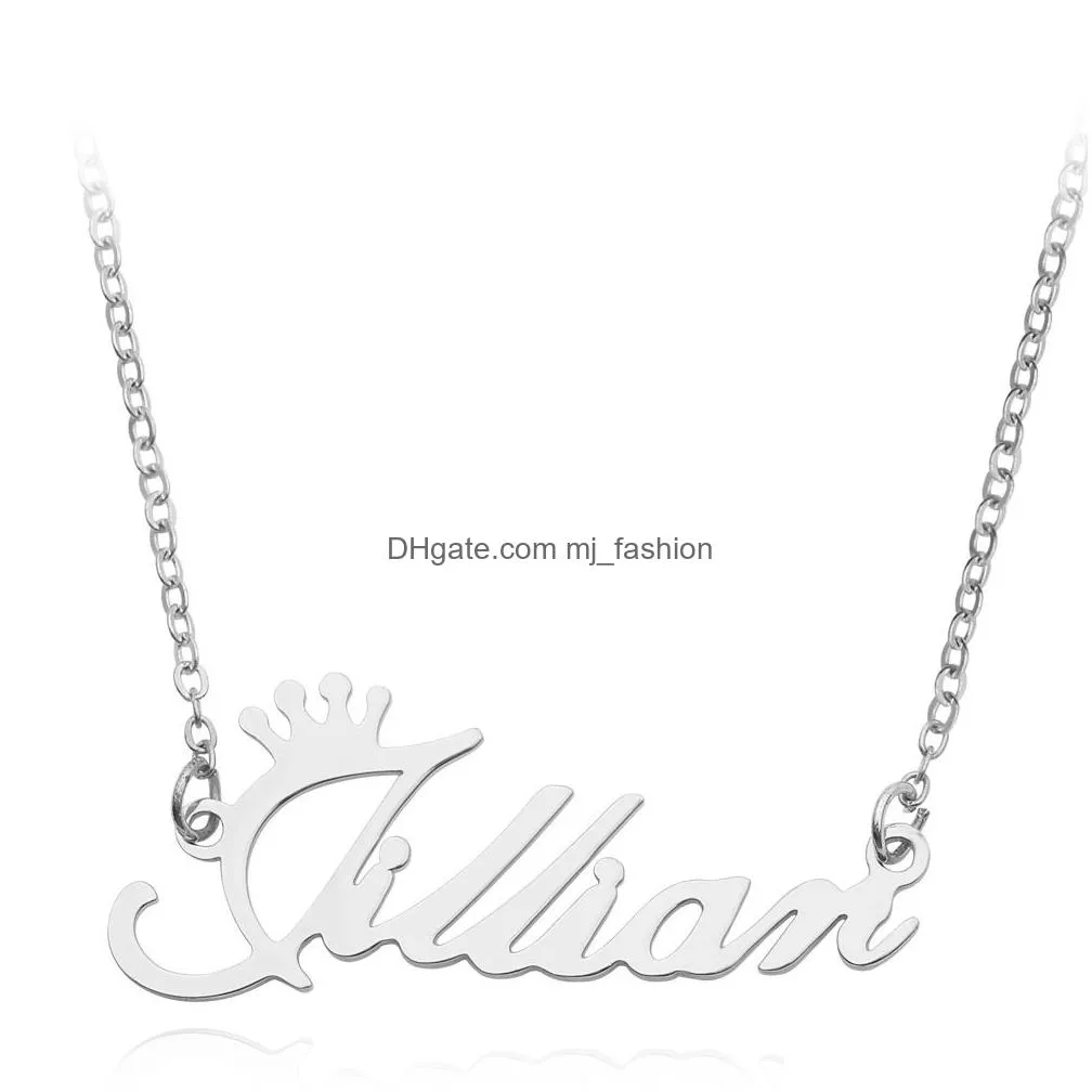 personalized custom english name necklaces bracelet for women men stainless steel letter pendant charm gold silver chains fashion