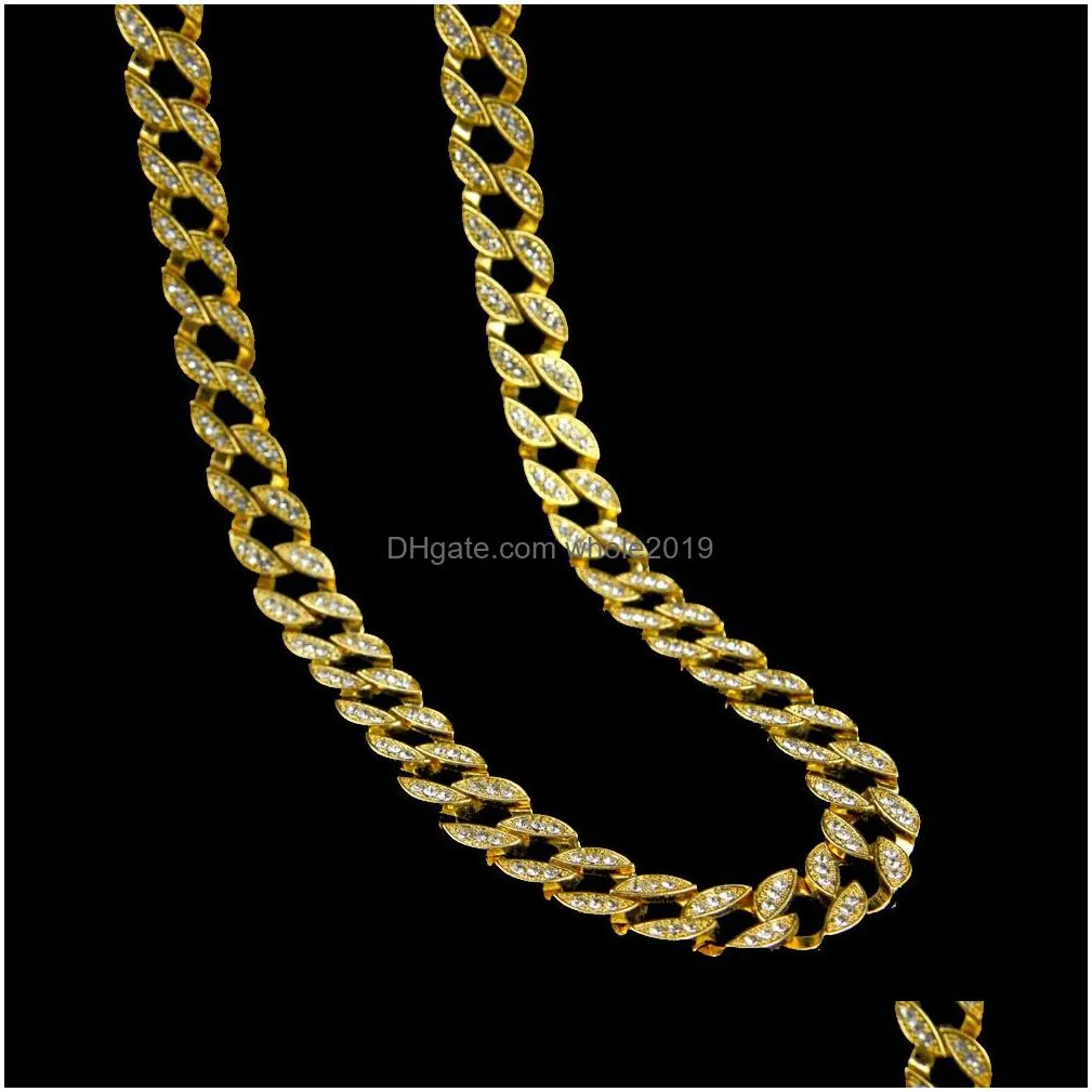 new  cuban link gold plated iced out white diamond chains long necklaces for mens hip hop jewelry hot sell