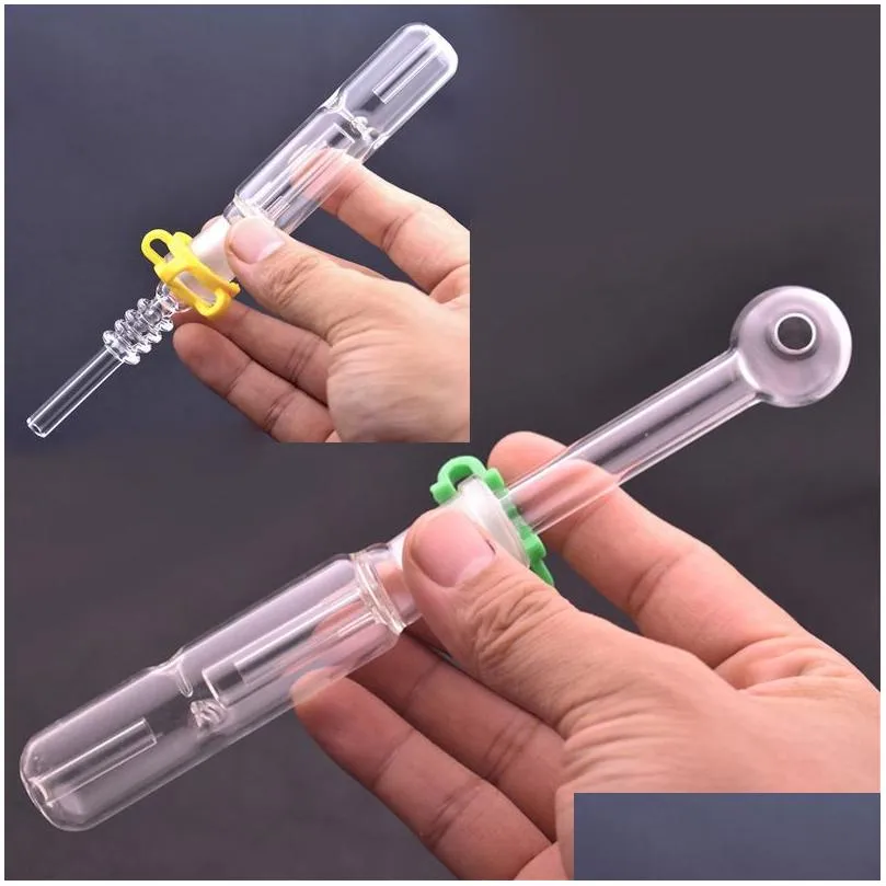 wholesale 14mm mini smoking glass oil burner nc kit with quartz tips dab straw for water dab oil rigs bong accessories