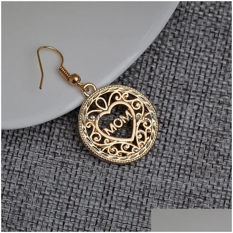 hollow love heart dangle earrings mom letter drop gold ear hook for women mama mothers day gift fashion jewelry in bulk