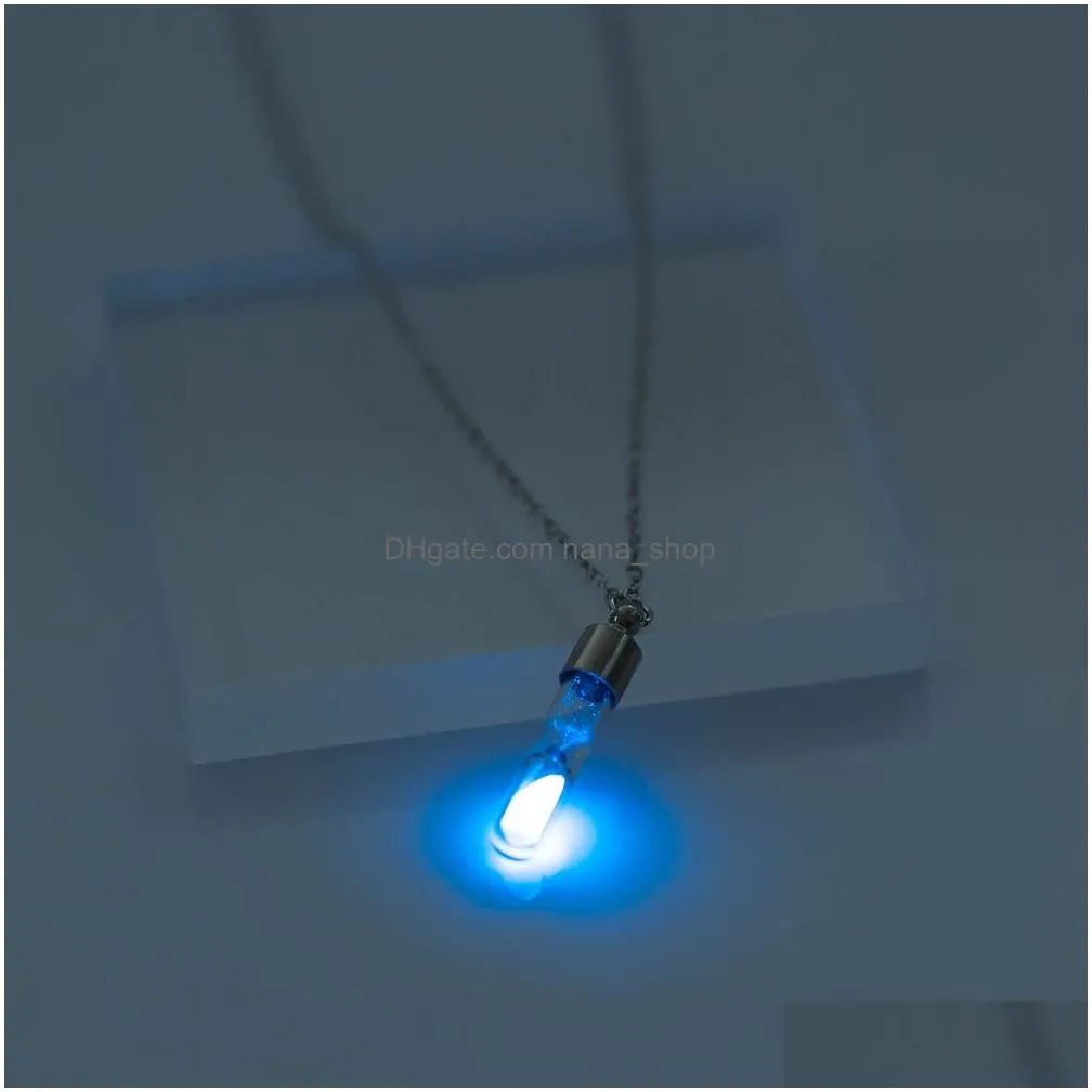 glow in the dark open hourglass necklaces for women men glass tube fluorescent light wish drift bottle pendant chains fashion jewelry