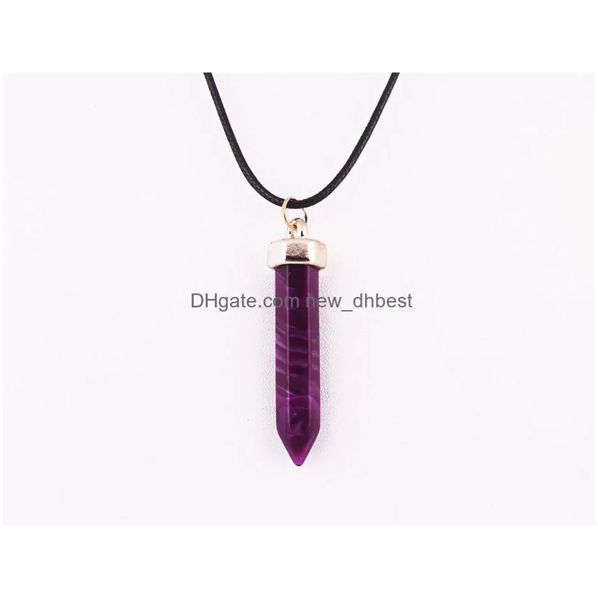 fashion bullet shape natural stone pendant necklaces hexagonal prism quartz turquoise crystal gems jewelry for women men gold/silver