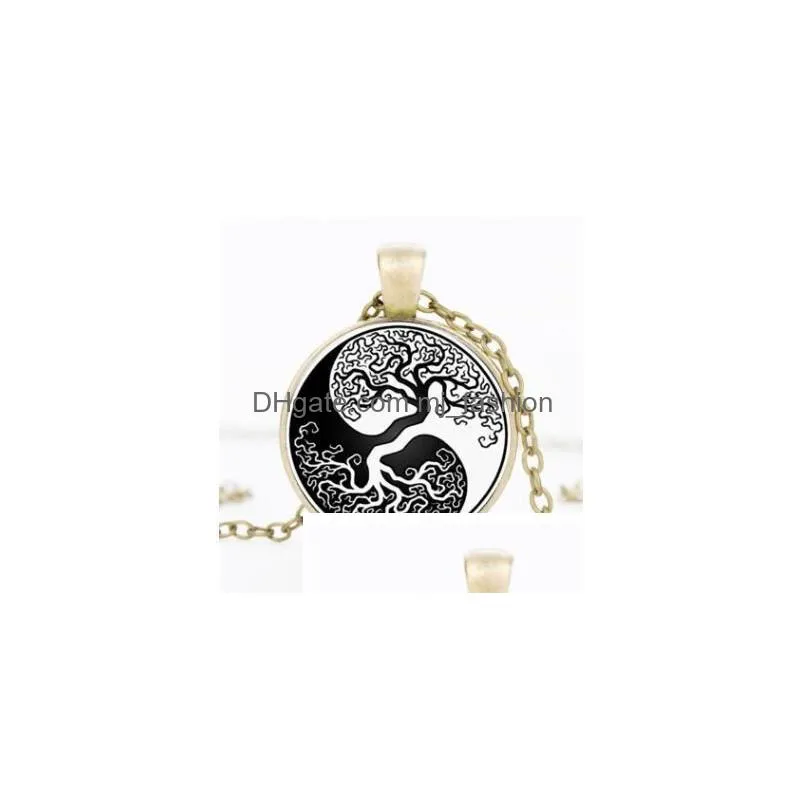 fashion tree of life pendant necklaces time gem cabochon glass charm silver black bronze link chain for women men s luxury jewelry