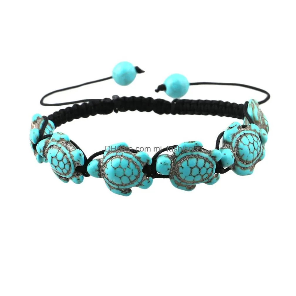 bohemian womens turquoise turtle charm bracelets black hand woven braided rope adjustable bangle for uni men s fashion jewelry