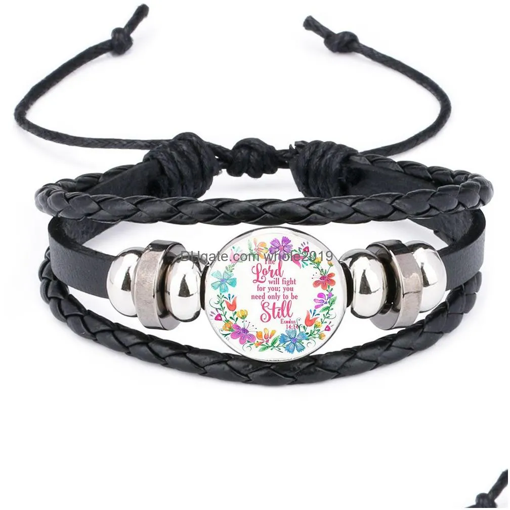 new christian bible charm braided leather rope wrap bracelets bangle for women glass cabochon christians scripture religious jewelry