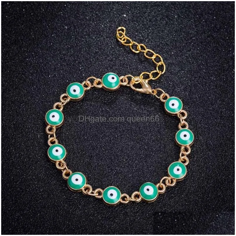 enamel blue evil eye charm bracelets for women men turkish eye gold chains adjustable bracelet bangle fashion jewelry in bulk