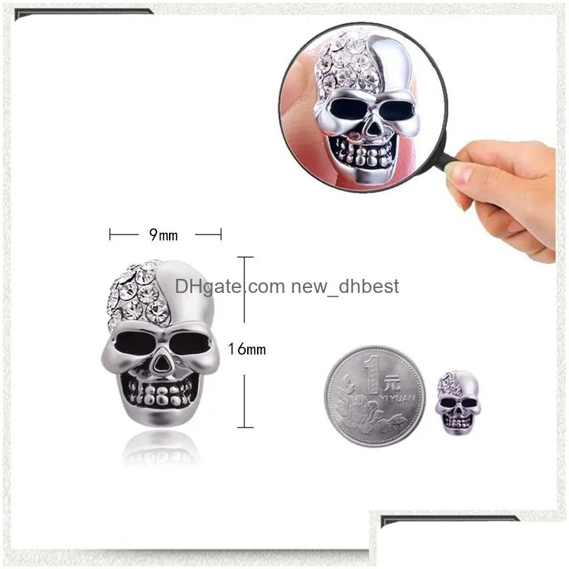 vintage personalized crystal skull stud earrings for women men punk gold silver rose gold earring halloween jewelry gift