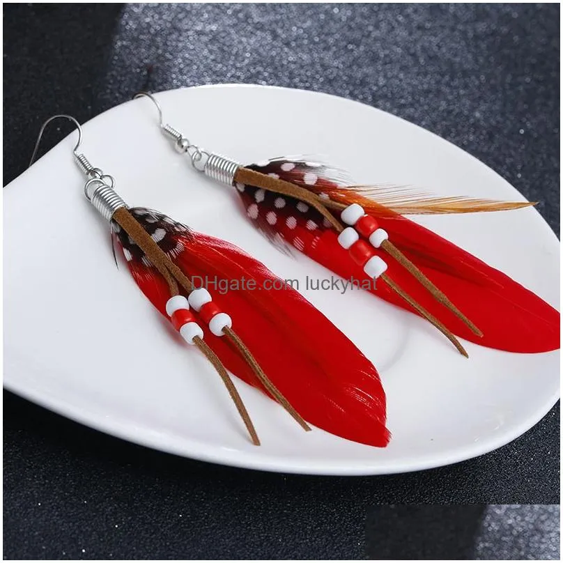 bohemian long feather tassel dangle earrings for women beads feather ethnic drop earring girls statement boho jewelry gift