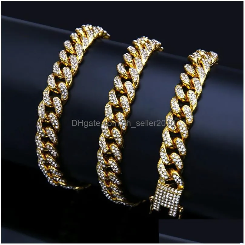 hip hop bling mens chains jewelry gold silver  cuban link chain necklaces for male hiphop diamond iced out chian necklaces