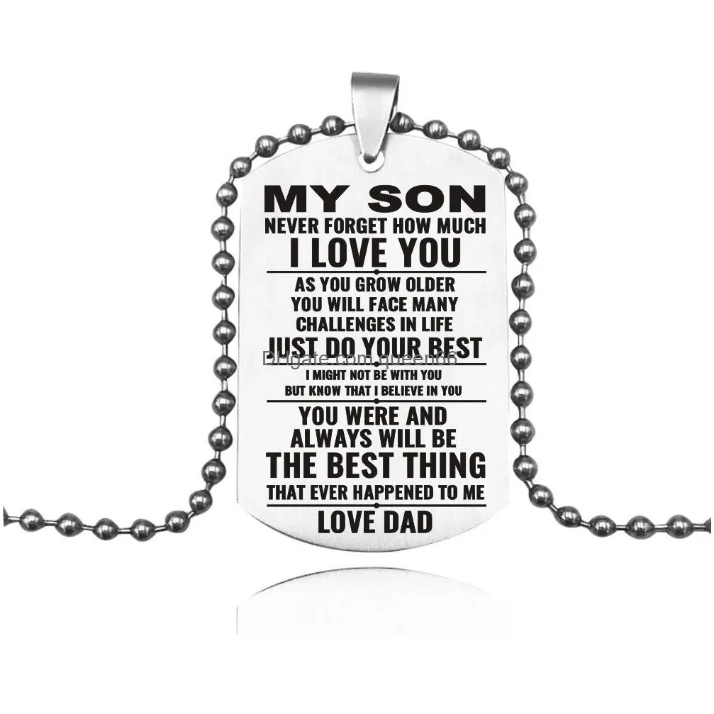 to my son daughter love dad necklaces for men women stainless steel dog tag pendant beads chains fashion family jewelry gift