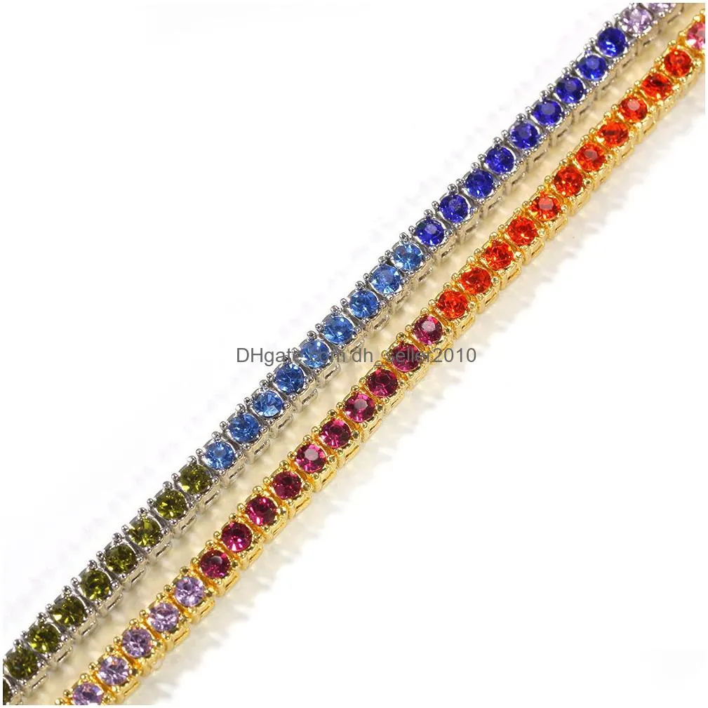 4mm colorful crystal 1 row tennis chains for mens bling iced out diamond hip hop gold silver choker necklace women rapper jewelry
