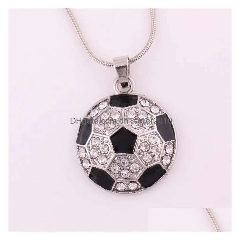 football pendant necklaces fans sports crystal rhinestone soccer charm snake chains for women men s fashion