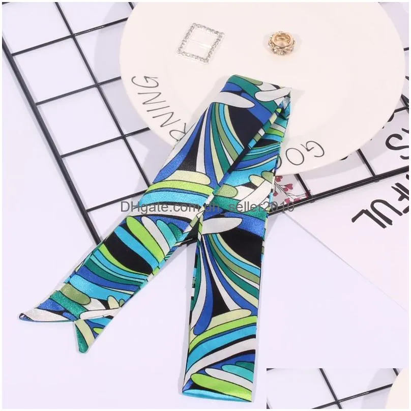 fashion multifunction print scarf for handbags handle 17 colors head wrap scarfs ribbon womens turban triangle headband silk scarves