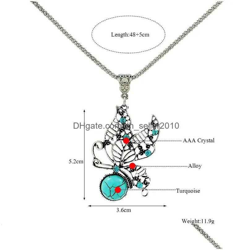 vintage turquoise necklaces square elephant heart leaves flower natural stone pendant long chains for women fashion jewelry gift