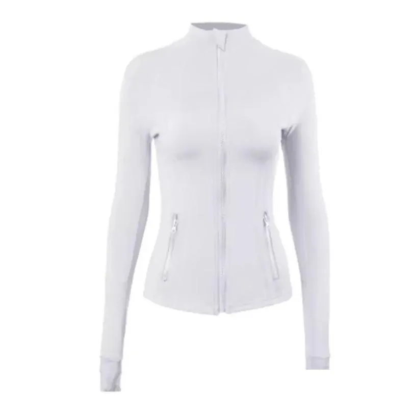 ll womens yoga long sleeves jacket outfit solid color nude sports shaping waist tight fitness loose jogging sportswear for lady