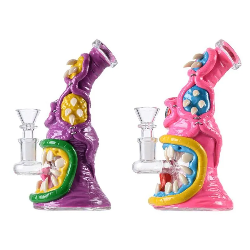 unique heady glass bongs halloween style hookahs water pipes showerhead perc octopus oil dab rigs beaker bong 5mm thick small mini wax rigs with bowl glow in the