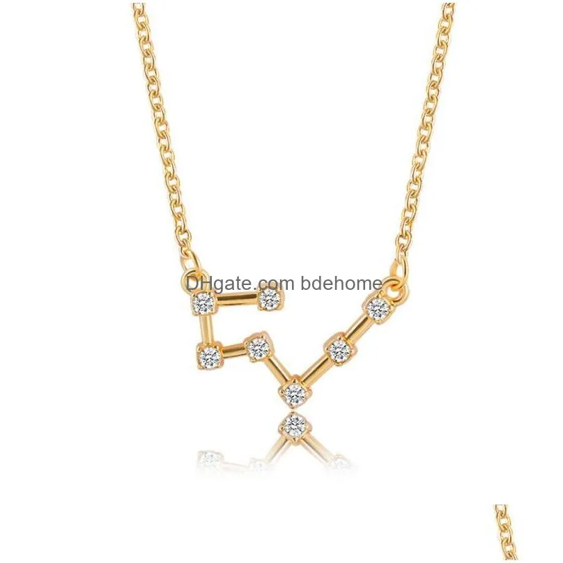 12 zodiac sign card necklaces for women men constellation horoscope shape pendant gold silver chains fashion jewelry gift