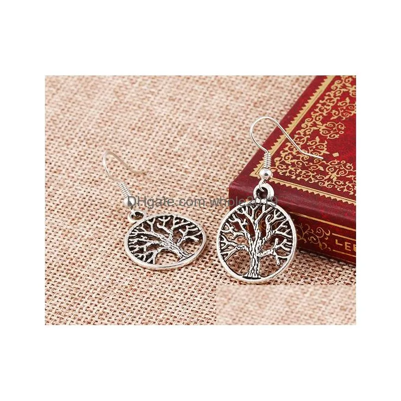 2016 fashion women drop earrings 925 silver fish ear hook chandelier earring antique silver tree of life dangle earrings