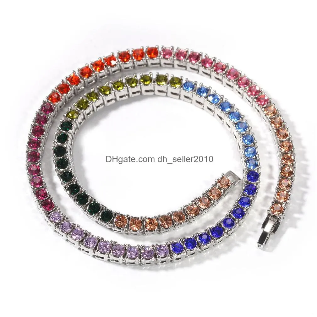 4mm colorful crystal 1 row tennis chains for mens bling iced out diamond hip hop gold silver choker necklace women rapper jewelry