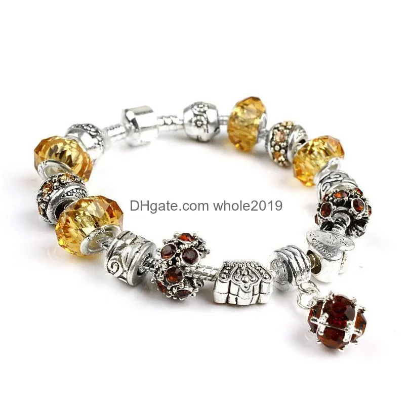 summer style crystal charms bracelets bangles silver plated european authentic beads chain bracelet for women original diy jewelry