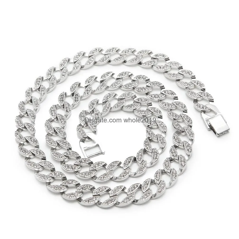 new  cuban link gold plated iced out white diamond chains long necklaces for mens hip hop jewelry hot sell