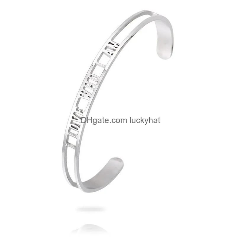 6mm stainless steel inspirational cuff bangle i love who i am hollow letter open bracelets for women personalized jewelry