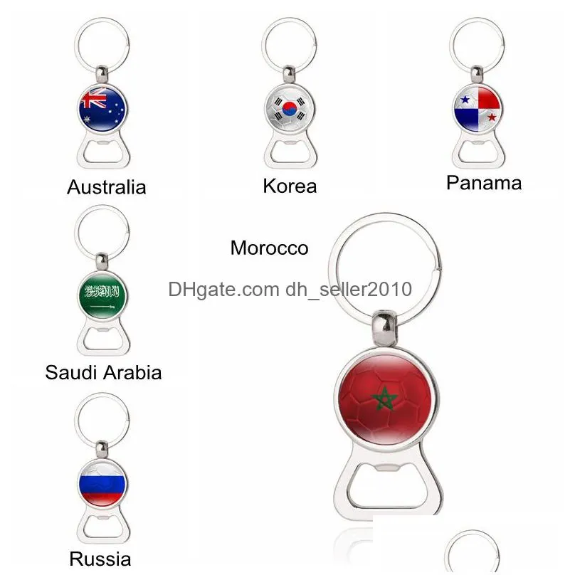 country flags football key rings with portable beer bottle opener keychains soccer fans key chains fashion jewelry