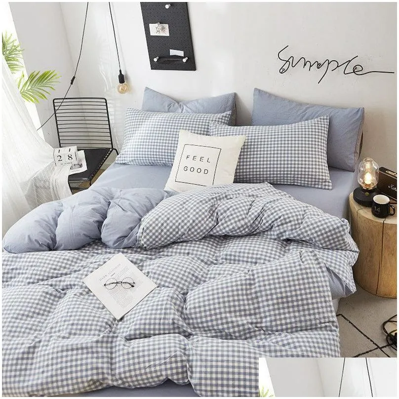 home textile solid color duvet cover pillow case bed sheet ab side quilt cover boy kid teen girl bedding linens set king queen 220316