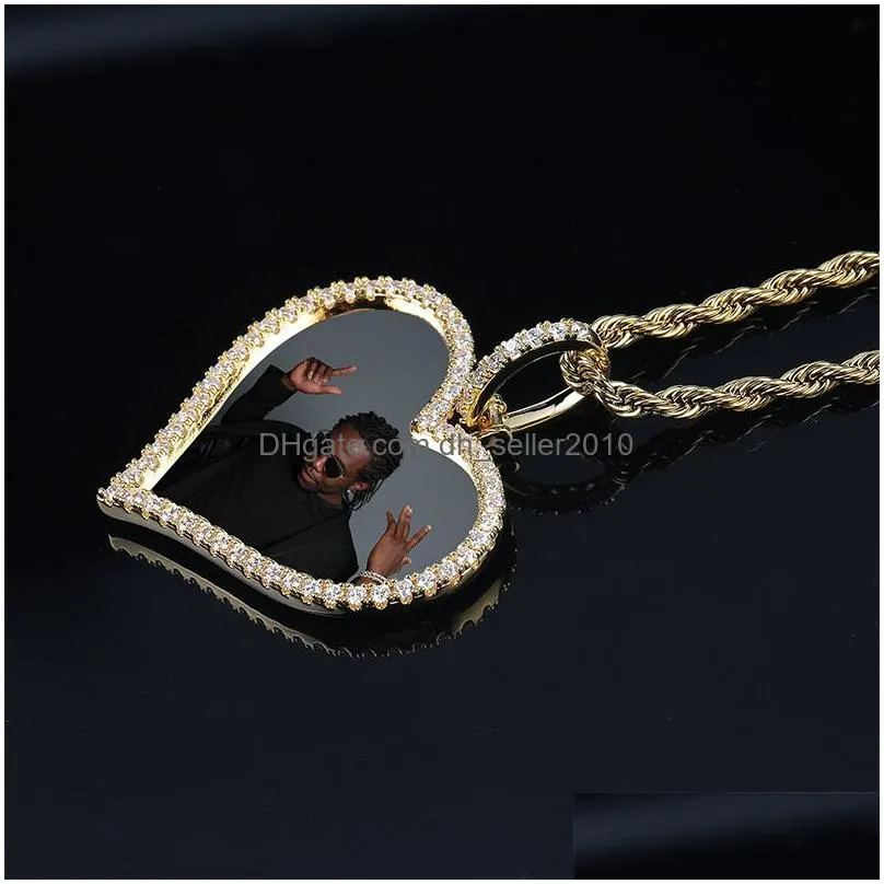custom made photo memory medallions necklaces bling iced out heart pendant rope chains for men women hip hop personalized jewelry
