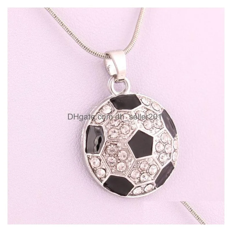football pendant necklaces fans sports crystal rhinestone soccer charm snake chains for women men s fashion