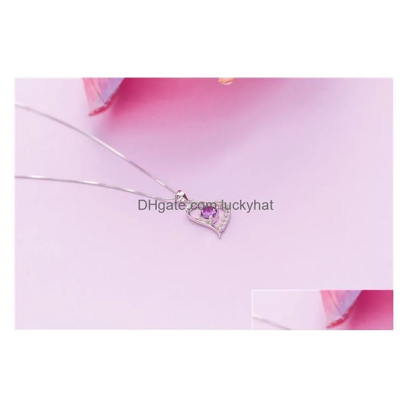 fashion austrian romantic crystal necklace 925 sterling silver korean cz diamond love heart shaped pendant box chain for womens