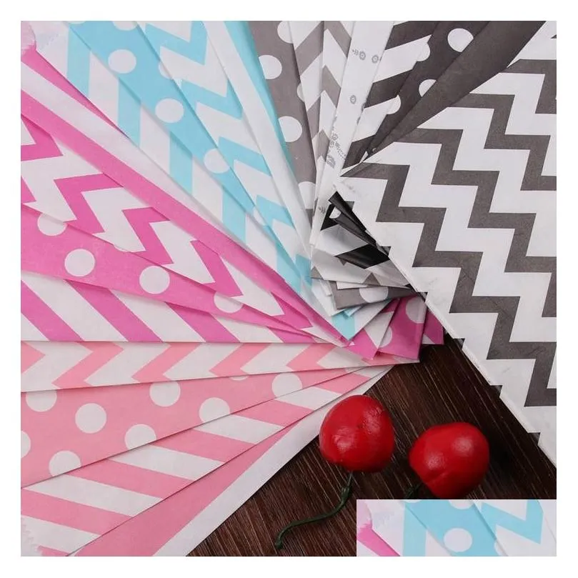 kraft paper popcorn bag partys wavy stripes candy box christmas goodie pouch party supply wedding decorations oil proof paper bag