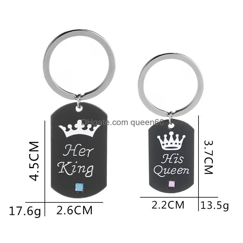 new her king his queen pendants necklace dog tag crown lettering keychain beaded chains for women men couple lovers jewelry gift