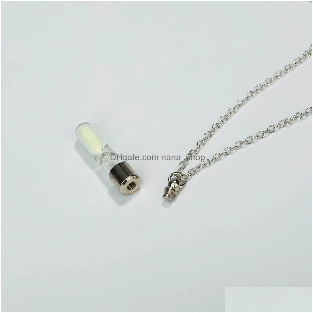glow in the dark open hourglass necklaces for women men glass tube fluorescent light wish drift bottle pendant chains fashion jewelry