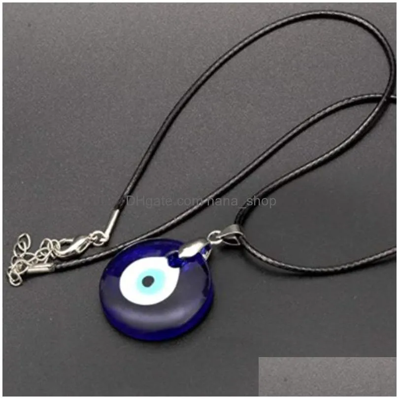 blue evil eye pendant necklace for women black wax cord chain men choker jewelry lucky amulet female party gift