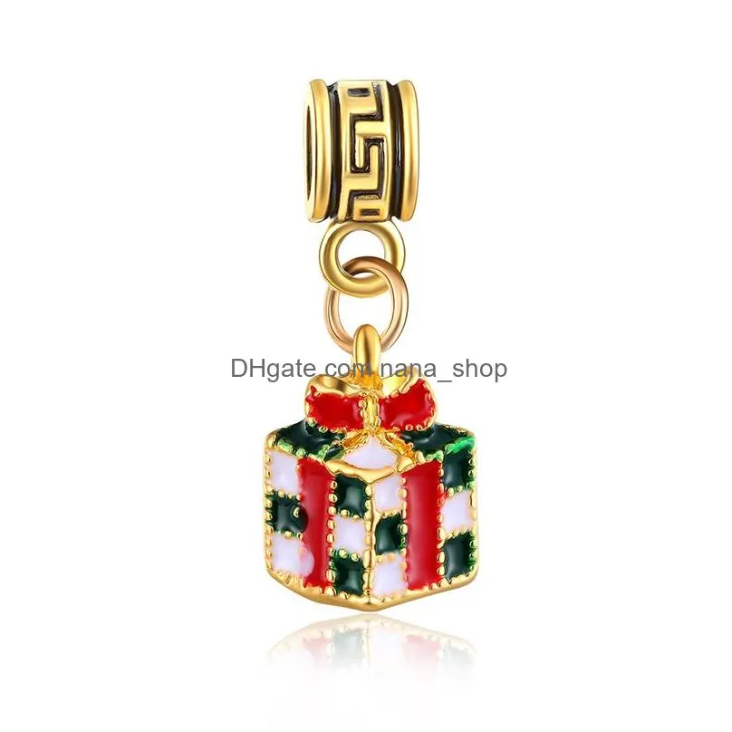 2019 christmas enamel large hole beads charm christmas tree santa claus garland bell pendant for bracelet fashion jewelry making