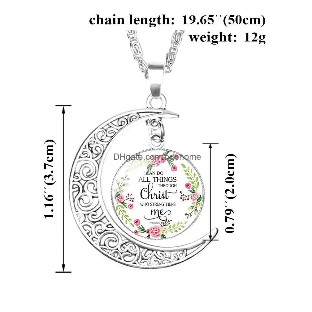 2019 christian bible verse moon necklaces for women catholic church scripture glass time gem cabochon pendant chains fashion jewelry