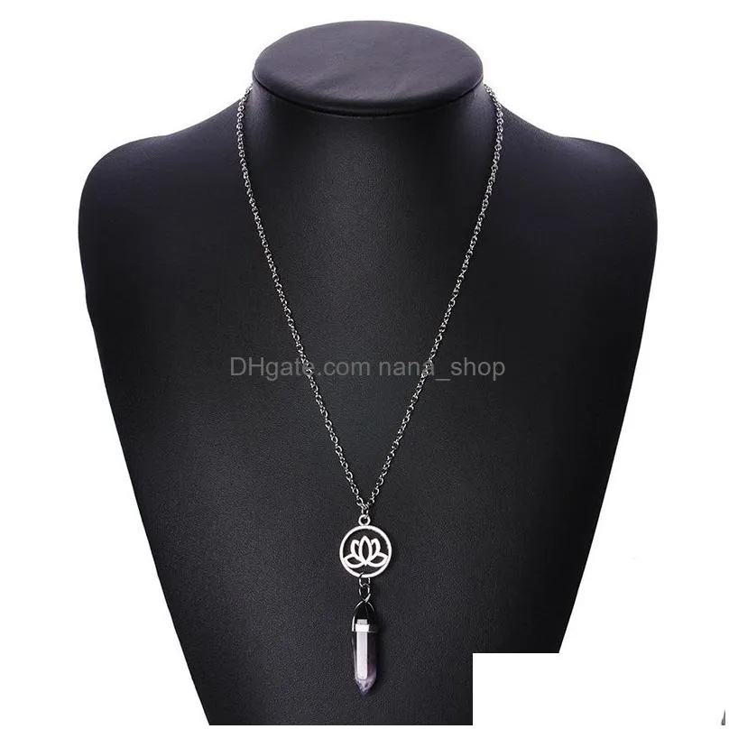 fashion hexagonal prism quartz pendant necklaces star lotus angel natural crystal healing point chakra stone charm chain for women
