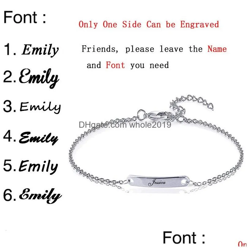 personalized custom name id bar bracelet for women men stainless steel made initial letter charm bangle fashion jewelry best friends