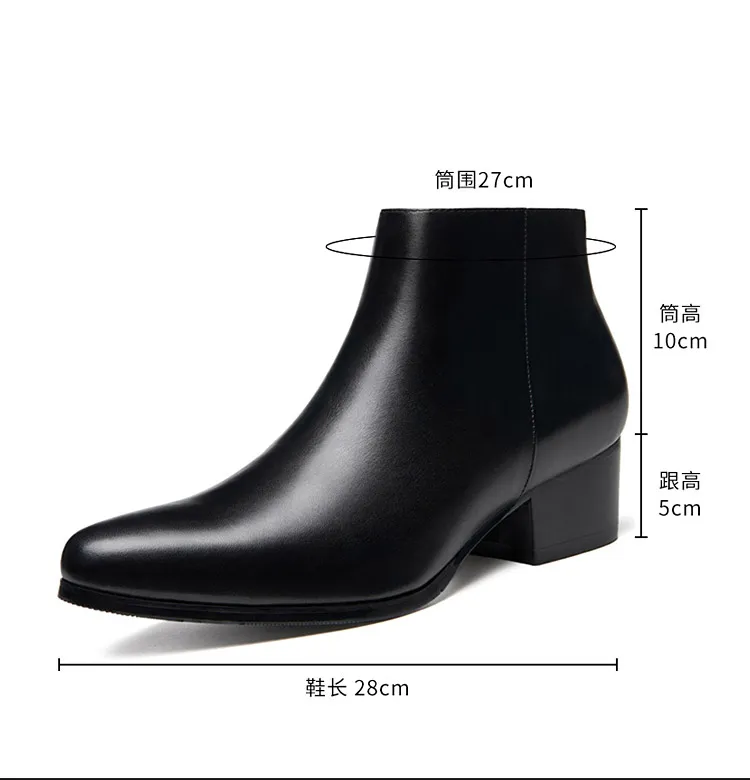 Winter Men's Pointed Toe Fur Boots Trendy High Heels Velvet High Top Quality Ankle Boots Men Genuine Leather Dress Shoes Male