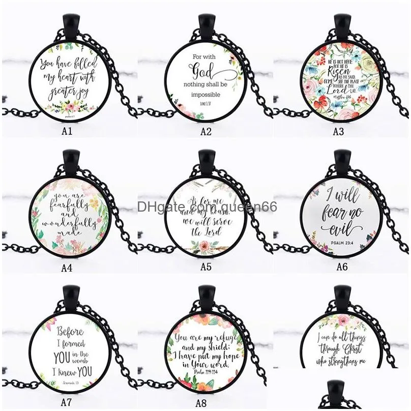 new scriptures flower necklaces for women men religion bible letter glass cabochons pendant chains fashion girls jewelry gift